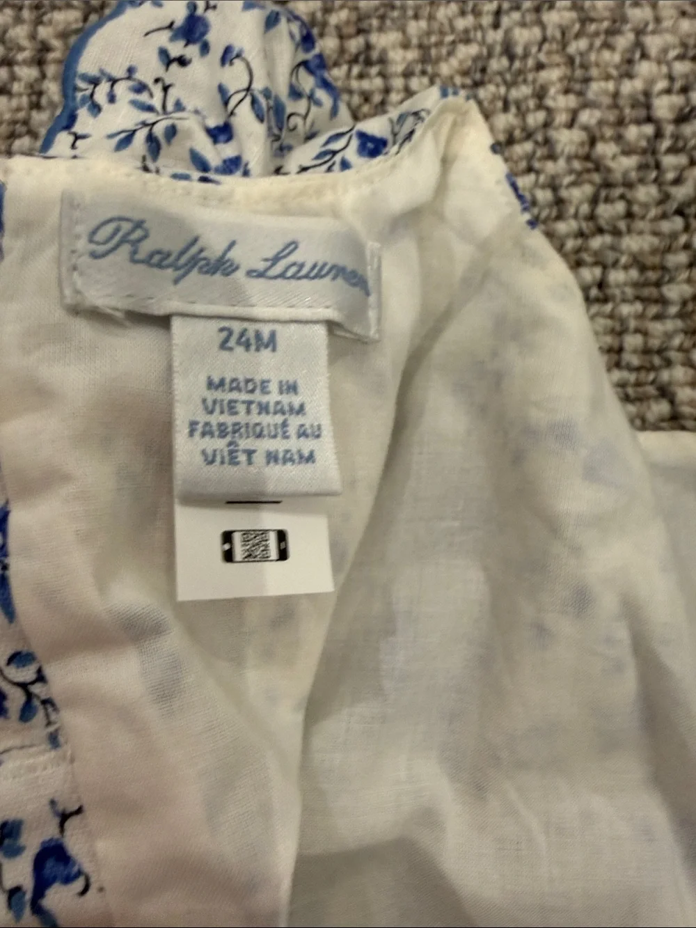 Ralph Lauren White and Blue Floral Baby Romper with Ruffle Straps
